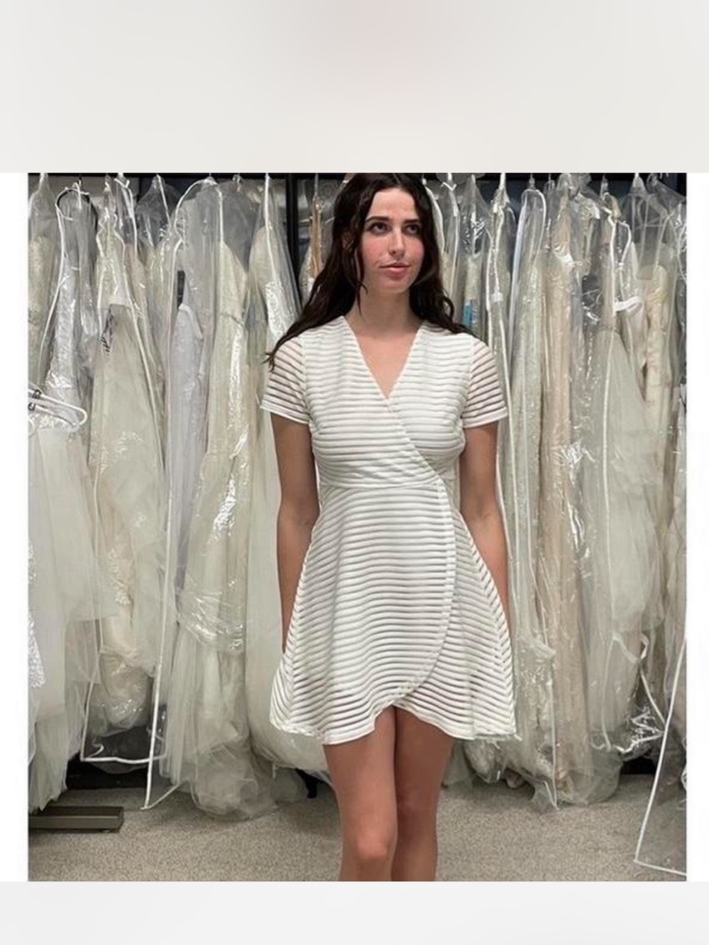 White Striped Wrap-Style Short Dress